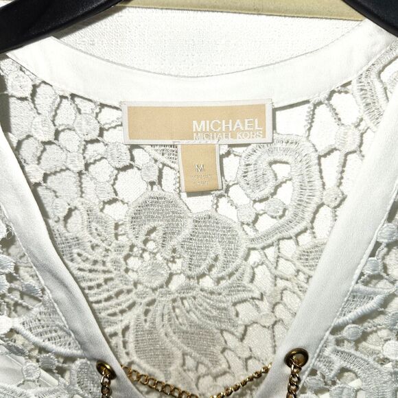 Michael Kors White Long Sleeve Lace Dress Gold Chain Detail Size Medium - Picture 3 of 11